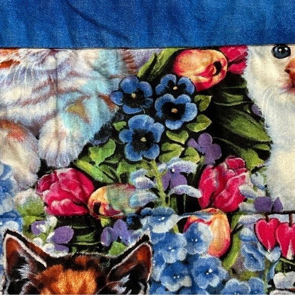 Handmade Cat Kitten Motif Quilt Blue Colors Cat Design Quilting 52"x38" - Picture 10 of 10